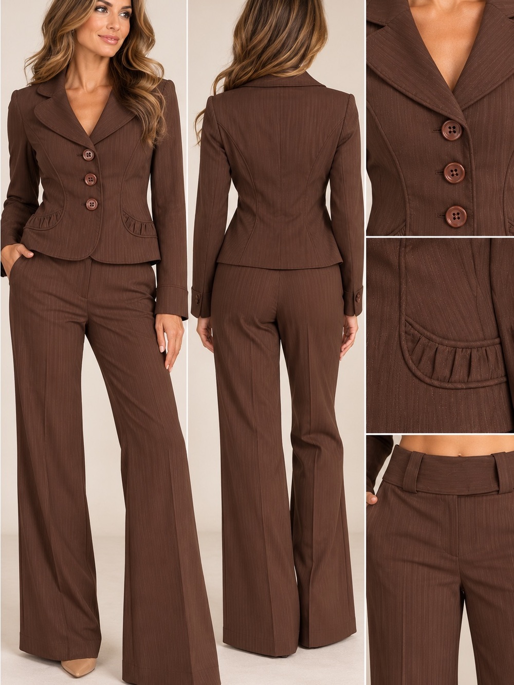 Nanette Lepore Brown Pinstripe Wide-Leg Pants with Coordinating Blazer